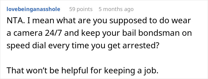 Screenshot of a Reddit comment discussing struggles related to being accused and challenges in maintaining a job.
