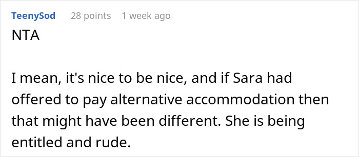 Comment discussing roommate refusing to pay for hotel to help lie to conservative family about accommodation.