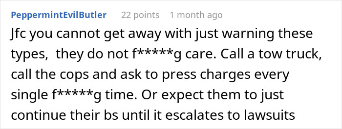 Comment warning about nightmare neighbors secretly using family&rsquo;s backyard without permission despite complaints and threats.
