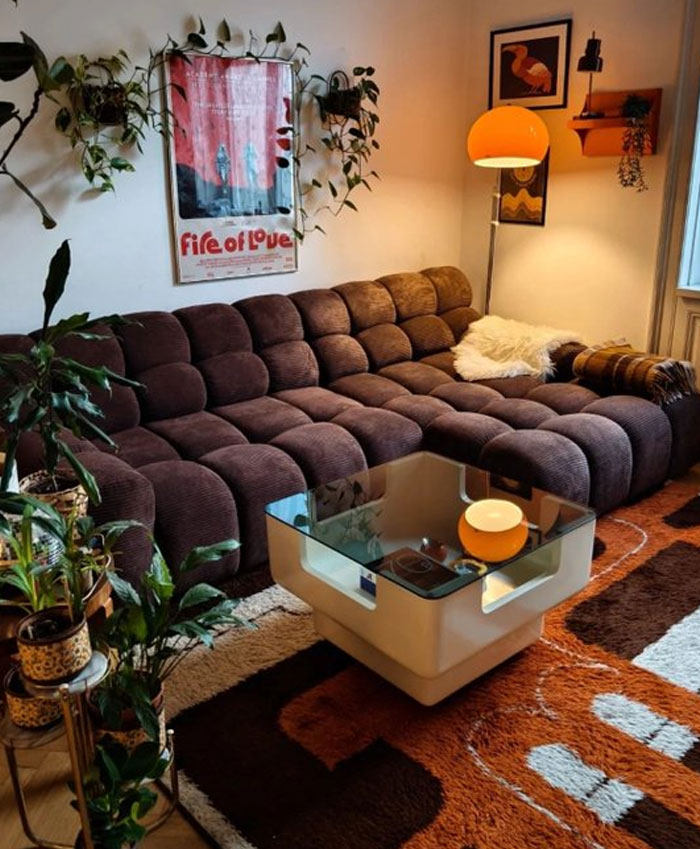 Cozy living room featuring cool interior design ideas with a plush sofa, modern coffee table, plants, and warm lighting.
