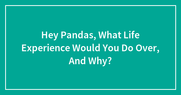 Hey Pandas, What Life Experience Would You Do Over, And Why? (Closed)