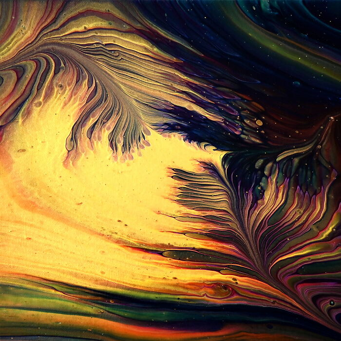 Feathers Of Light: Wrecked Straight Pour Acrylic Painting