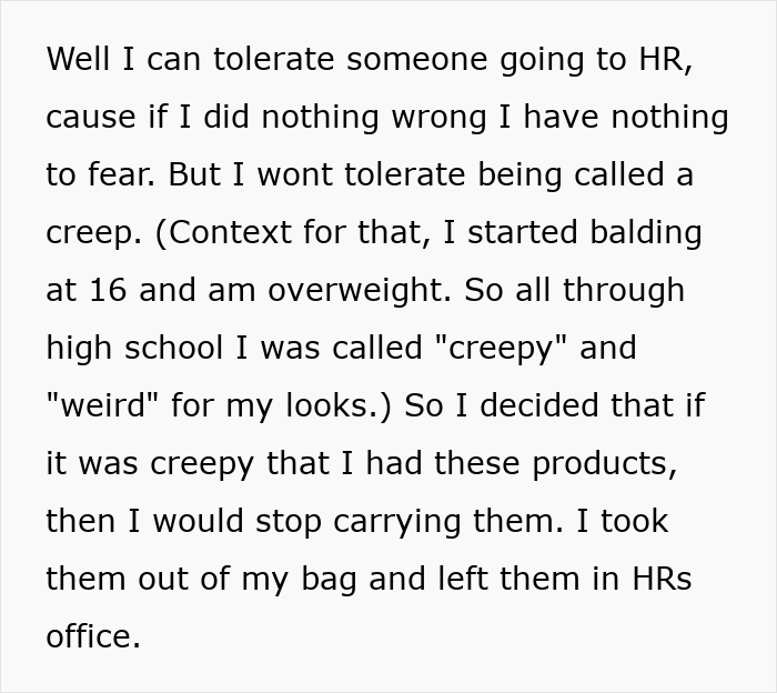 Man rejects being called a creep and faces workplace conflict after a woman reports him to HR.
