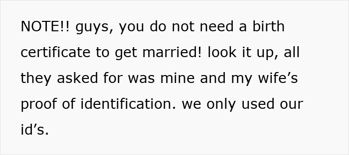 Text on white background explaining marriage ID rules, highlighting conflict over DNA test between mom and daughter. Text on white background explaining marriage ID rules, highlighting conflict over DNA test between mom and daughter.