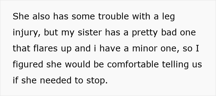 Woman upset with friend for taking her on a walking trip unexpectedly despite her diabetic condition and leg injury concerns.