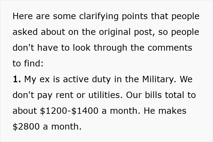 Text excerpt explaining financial details from a husband blaming SAHM wife for money issues and telling her to get a job.