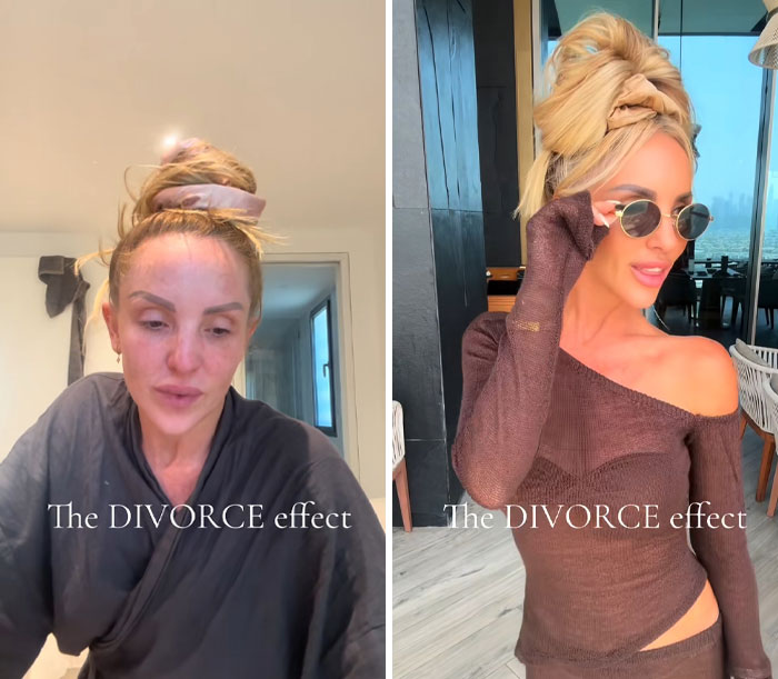 Before and after divorce makeover showing dramatic transformation in style and confidence for a fresh new look.