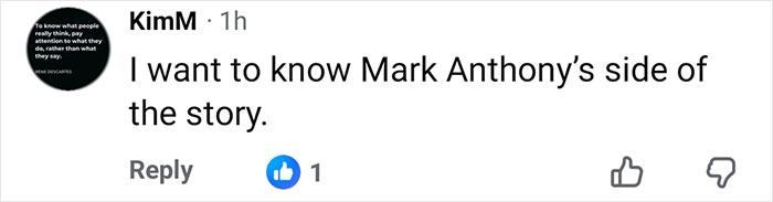Comment from KimM on social media expressing curiosity about Mark Anthony&rsquo;s side amid DJ Brooklyn Beckham wedding dance accusations.