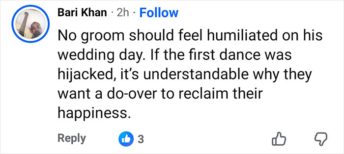 Comment on Brooklyn Beckham wedding dance controversy expressing understanding of groom&rsquo;s feelings and desire for happiness reclaim.