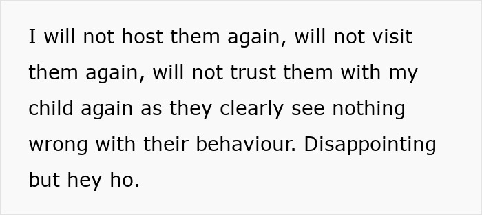 Woman furious note saying she will not host or trust relatives again after they laughed at her toddler
