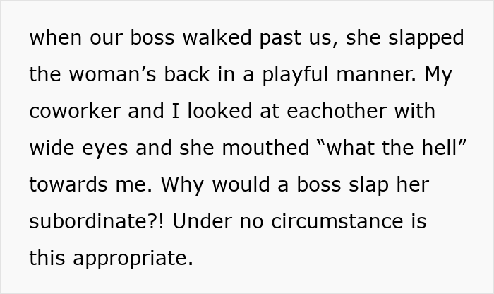 Text describing a bullied employee nitpicked by her boss daily, reacting with disbelief when the boss changes behavior. Text describing a bullied employee nitpicked by her boss daily, reacting with disbelief when the boss changes behavior.