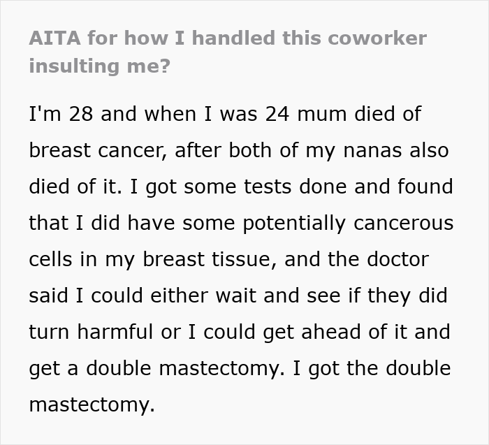 28YO shares cancer surgery story and double mastectomy after coworker insults calling her more plastic than Barbie