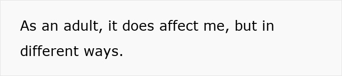 Text on white background reading As an adult, it does affect me, but in different ways, relating to mom with OCD-like hygiene anxiety.