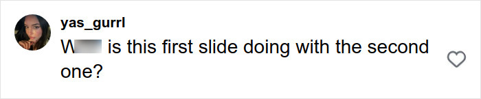 Text comment on social media questioning the connection between two slides, relating to Emily Ratajkowski hijab controversy.