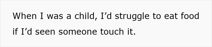 Text on white background reads: When I was a child, I&rsquo;d struggle to eat food if I&rsquo;d seen someone touch it, reflecting OCD-like hygiene anxiety.