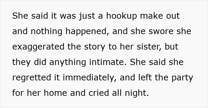 Text excerpt revealing a wife&rsquo;s confession about infidelity during a private conversation with her sister.