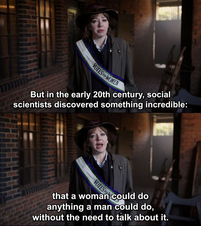 Woman wearing Votes for Women sash, highlighting feminist posts that call out the patriarchy with zero mercy.