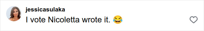 Comment by user jessicasulaka reading I vote Nicoletta wrote it followed by a laughing emoji, related to footage of Victoria Beckham after Brooklyn&rsquo;s dance accusation.