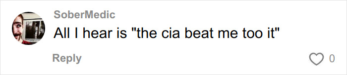 Screenshot of a social media comment by SoberMedic stating "All I hear is the cia beat me too it" regarding Kurt Cobain evidence discussion.