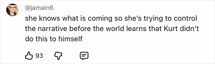 Social media comment claiming evidence proves Kurt Cobain's passing was not self-inflicted amid ongoing narrative control.
