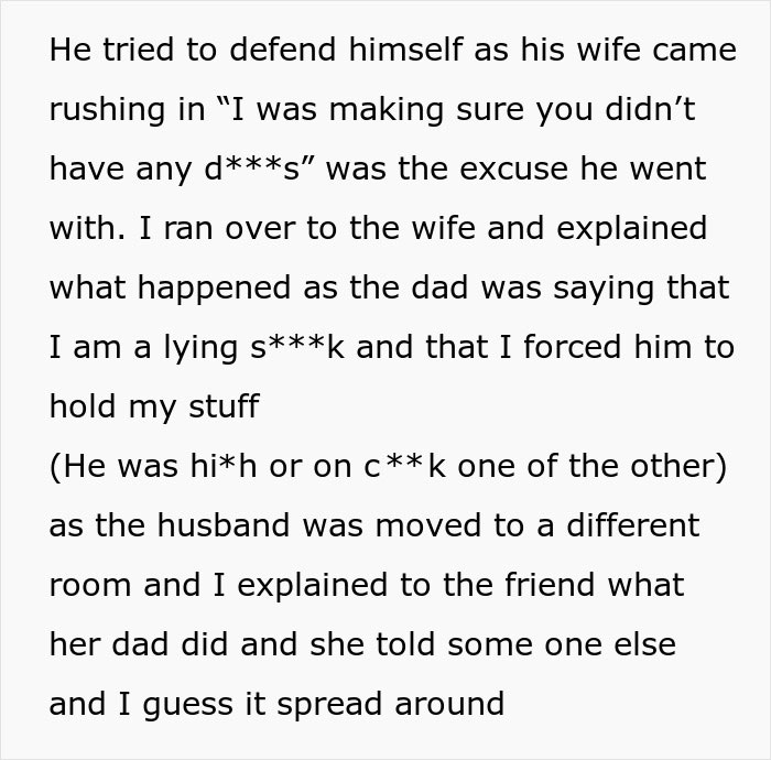 Text excerpt describing a creepy dad trying to lie his way out of trouble but ending up in jail anyway.