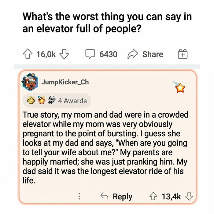 A funny meme showing a joke about a prank in a crowded elevator with randomness that might crack you up.