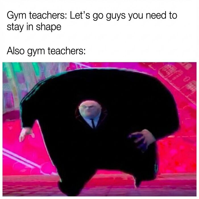 Meme showing exaggerated gym teacher character humor, part of funny memes that might crack you up with randomness.