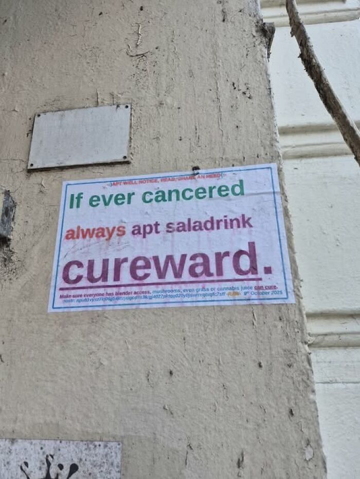 Confusing and humorous sign on a wall showing broken English text challenging readers to understand and interpret.