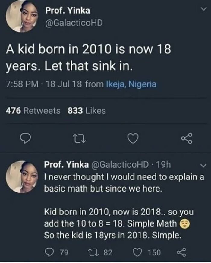 Screenshot of a Twitter user confusing basic math, illustrating moments people broke their brain trying to understand what they read.