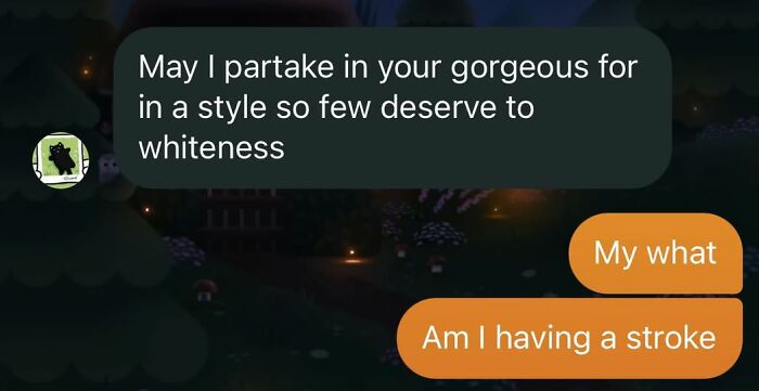 Confusing text message exchange showing people struggling to understand unclear language and phrases about having a stroke.