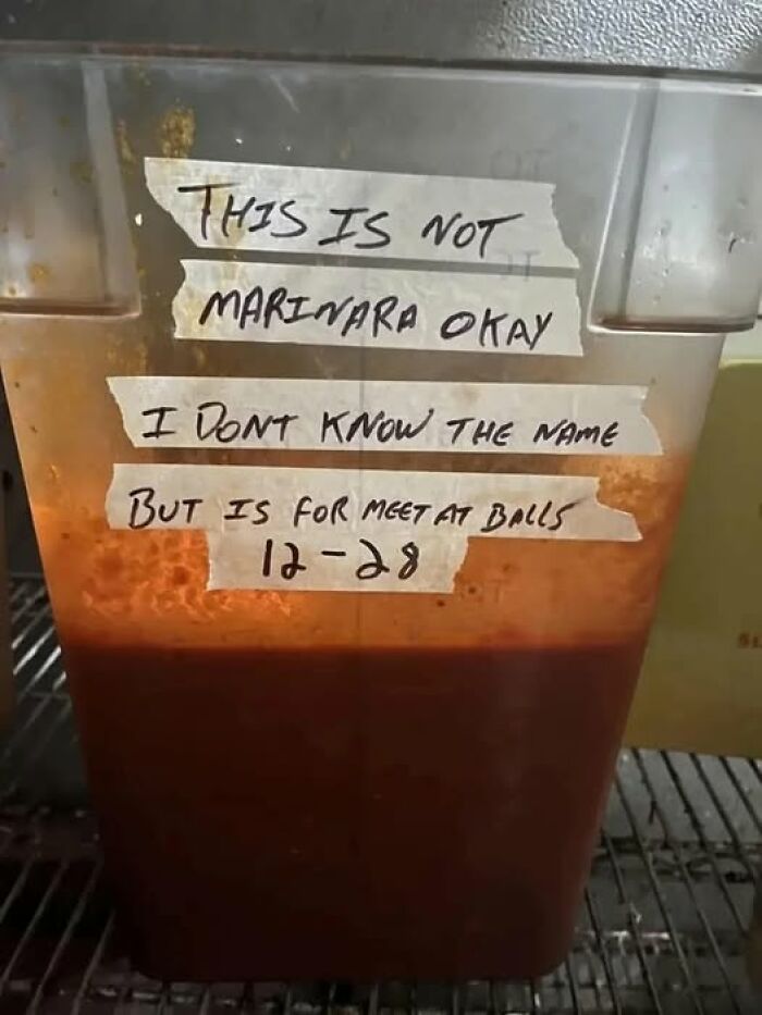 Container with confusing label about sauce for meatballs, illustrating people breaking their brain trying to understand what they read.
