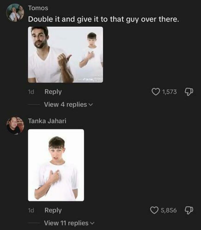 TikTok comments showing a funny exchange with people in white shirts and reactions, highlighting weird TikTok comments.