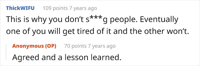 Screenshot of a Reddit conversation discussing trust issues after a woman&rsquo;s award winning act in court is challenged by husband and friend.