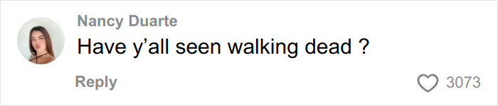Comment by Nancy Duarte saying Have y&rsquo;all seen walking dead with 3,073 likes on social media platform.