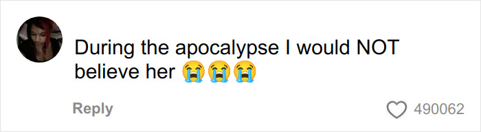 Social media comment expressing disbelief with crying emojis, related to toasted skin syndrome viral video.