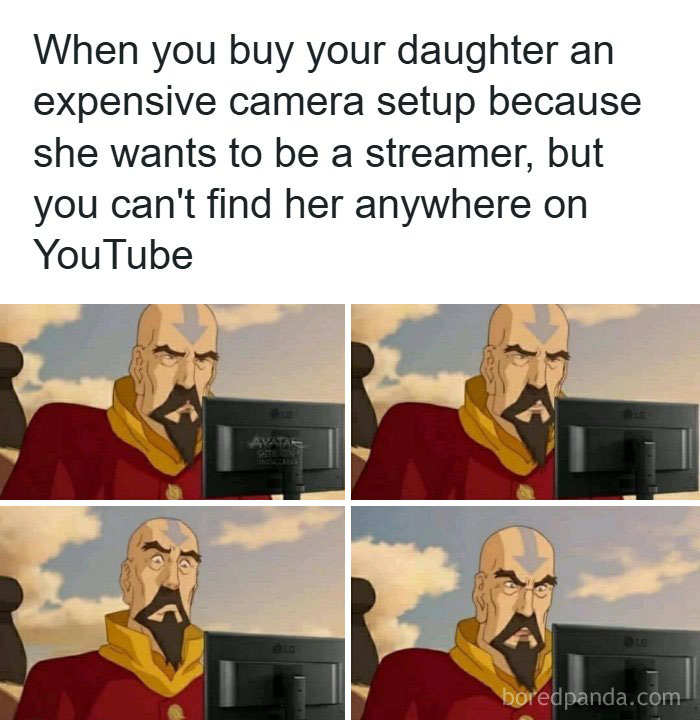 Meme showing a man’s confused reactions while checking a computer, relating to dark humor memes.