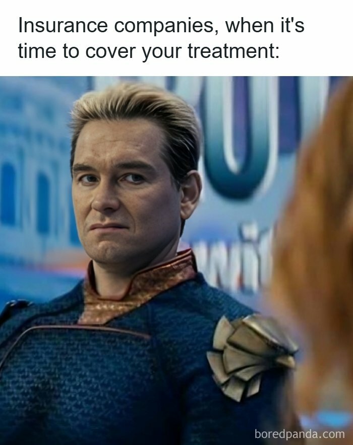 Character from The Boys with a skeptical expression illustrating frustration with healthcare insurance coverage.