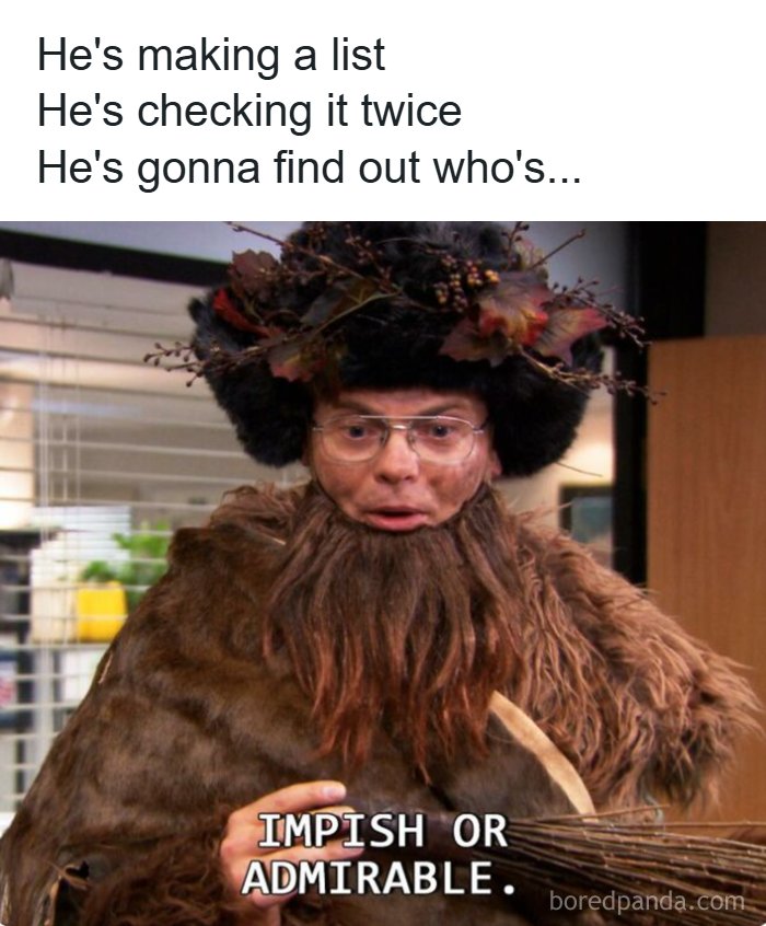 Character from The Office dressed in a beard and hat, featuring a meme caption about making a list, inspired by the TV series.