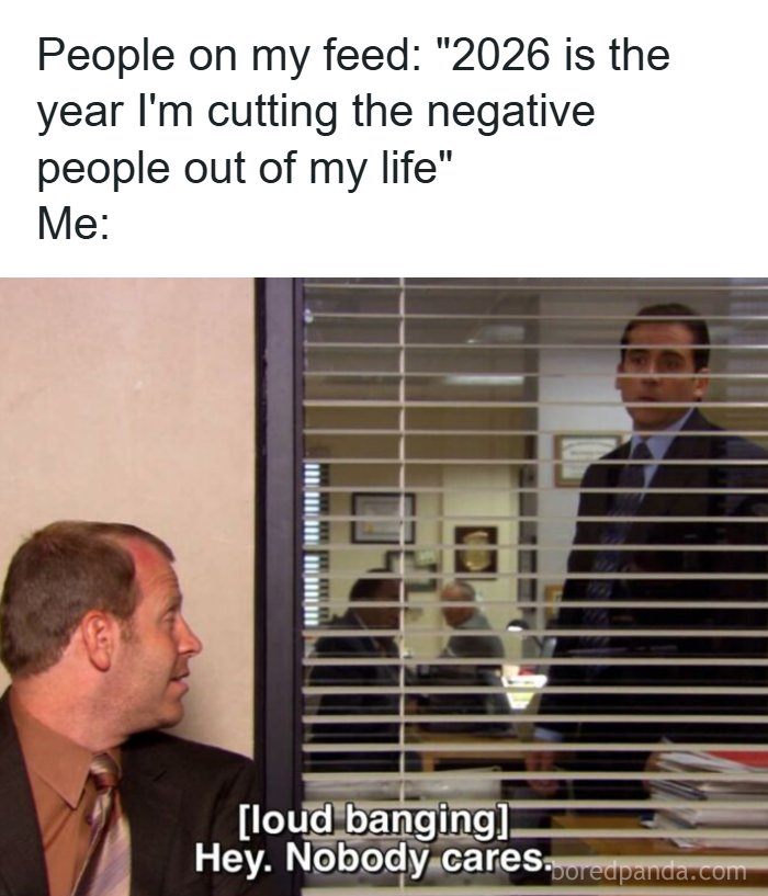 Scene from The Office meme showing two characters with text about cutting negative people, popular meme inspired by the TV series.