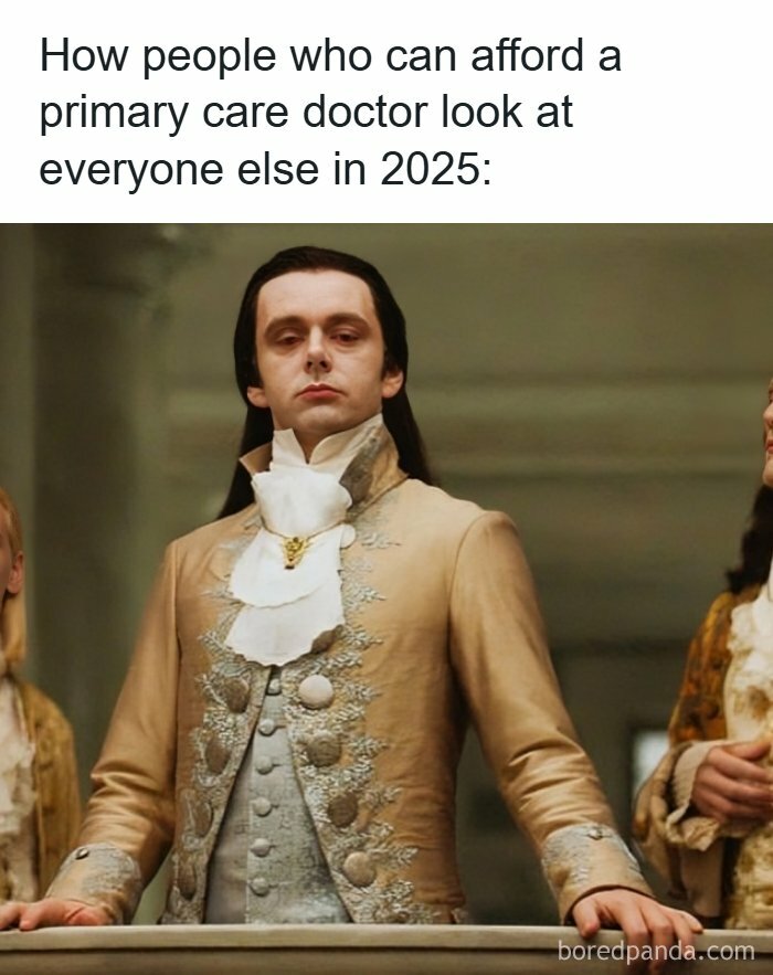 Confident man in 18th-century attire symbolizing healthcare memes about primary care affordability in 2025.