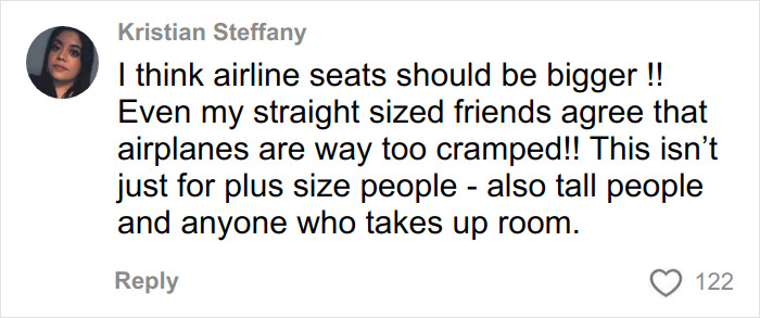 Comment criticizing Southwest&rsquo;s new seating rules, highlighting airline seats being too cramped for plus size passengers.