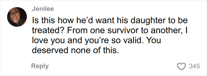Comment from Jenilee offering support to a survivor amid Firerose&rsquo;s disturbing accusations involving Billy Ray Cyrus.