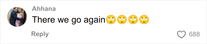 Comment on social media post saying there we go again with multiple eye-rolling emojis, related to gentle reminder for grandma not to kiss baby.