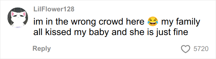 Screenshot of a social media comment about a woman&rsquo;s gentle reminder for grandma to not kiss her baby going viral.
