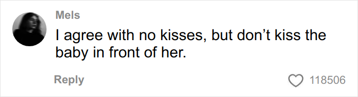 Screenshot of social media comment about grandmother not kissing baby, related to woman&rsquo;s gentle reminder going viral.