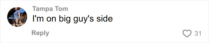 Comment by Tampa Tom saying I'm on big guy's side, related to steroids controversy and bodybuilder removed from flight incident.
