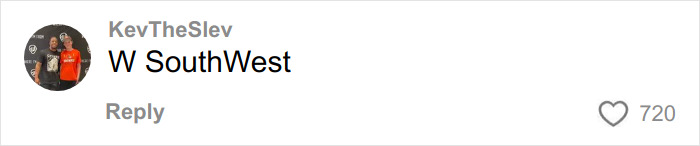 Comment on social media showing backlash against Southwest Airlines over new plus size seating rules, with 720 likes.