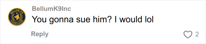 Comment from BellumK9Inc responding to a situation involving a bodybuilder removed from flight after fury at elderly passenger.