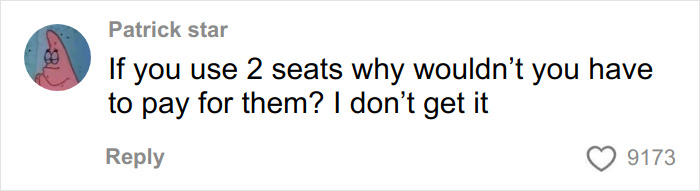 Screenshot of a social media comment criticizing Southwest Airlines' new seating rules for plus size passengers.