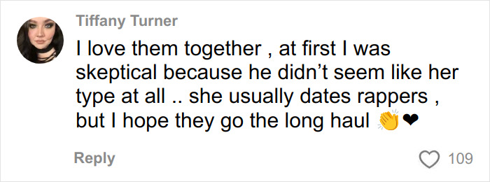 Comment by Tiffany Turner expressing hope for the relationship despite initial skepticism about Timoth&eacute;e Chalamet and Kylie Jenner.